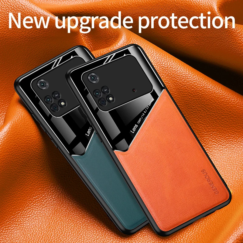 For Poco X4 Pro 5G Case PU Leather Glossy PC Back Cover Soft Frame Shockproof Phone Case for Xiaomi Poco X4 Pro 5G