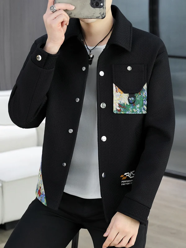 

Новая китайская мужская куртка-жакет свободного кроя с воротником, весенне-осенняя, новая модная брендовая повседневная верхняя одежда с принтом для подростков