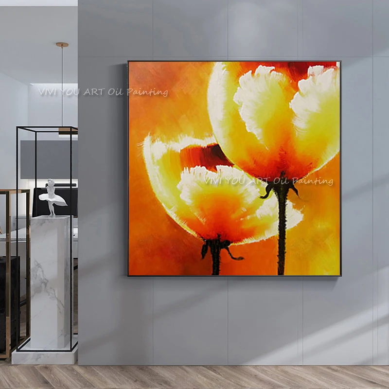 100% Handmade Modern Home Decor Art Abstract Yellow Corn Poppy Flower Oil Painting On Canvas Pop Paintings Living Room Wall Art