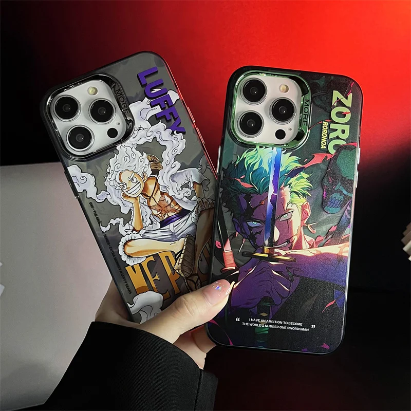 

Anime One Piece Nika Luffy Gear 5 Phone Case For iPhone 16 15 14 13 12 11 Pro Max Roronoa Zoro plating Shockproof Back Cover Y2K