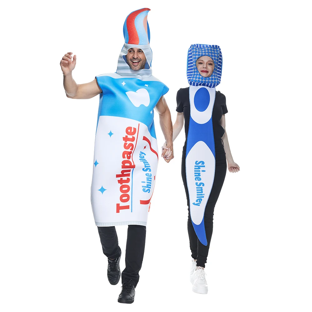 Zahnbürste und Zahnpasta Kostüm Paar Kostüm Halloween für Männer Frauen lustiges Outfit Karneval Ostern Purim Kostüm