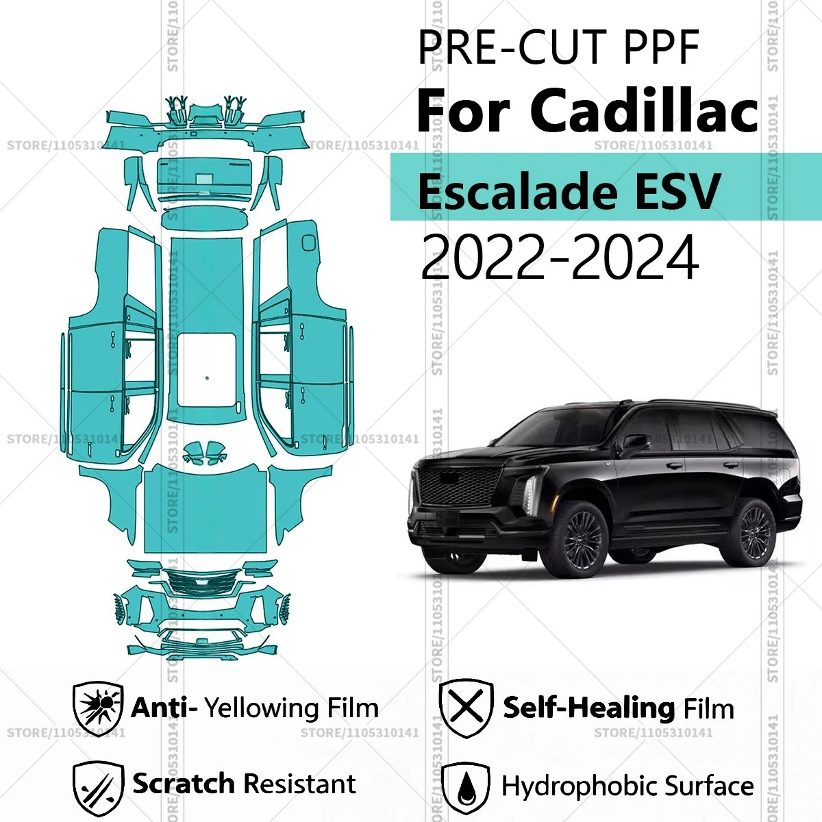 

For Cadillac Escalade ESV 2022-2024 Pre-Cut Paint Protection Film PPF Transparent Car Film Automotive PPF Full Vehicle