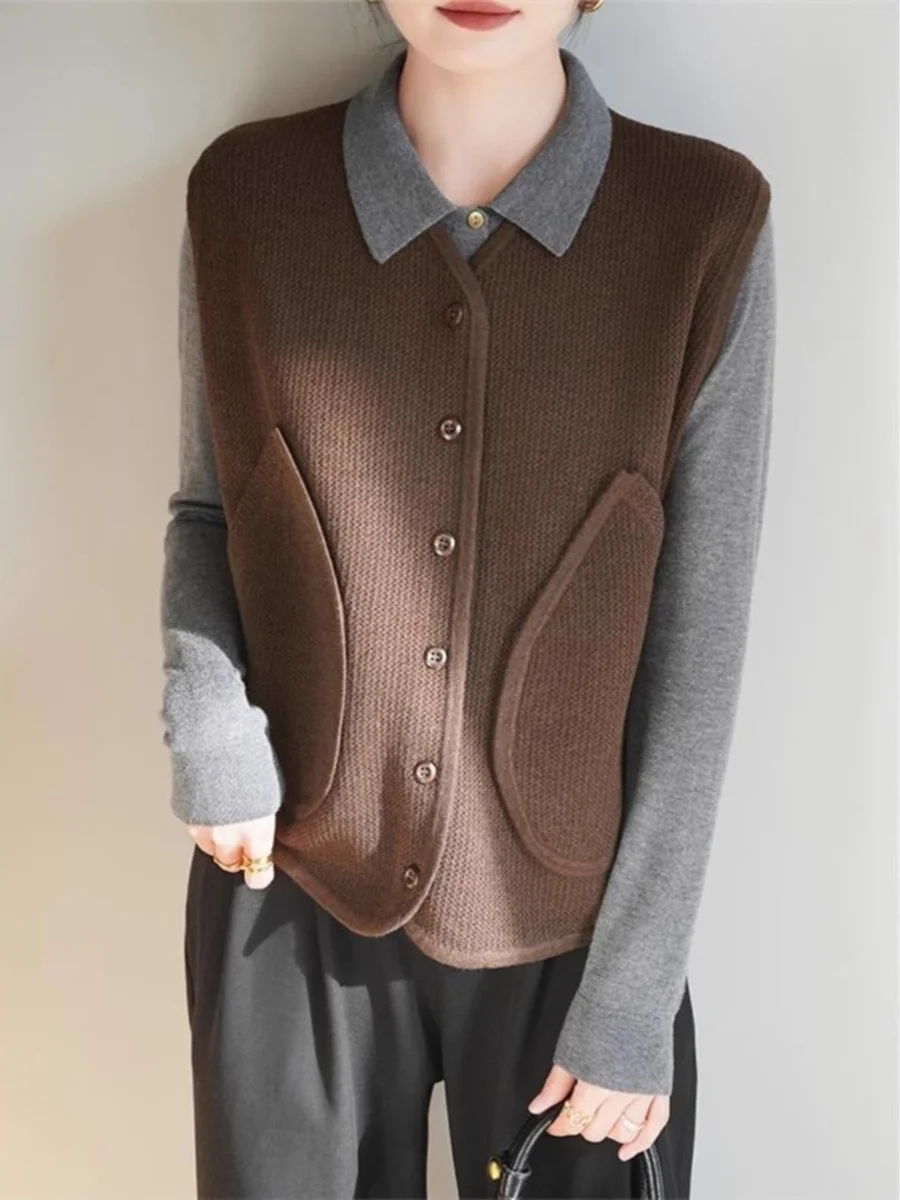 

Spring New Sle Women's Knitted Svel Open Cardigan Loose Slimming Outerwear Vest ket Design Commute Faion