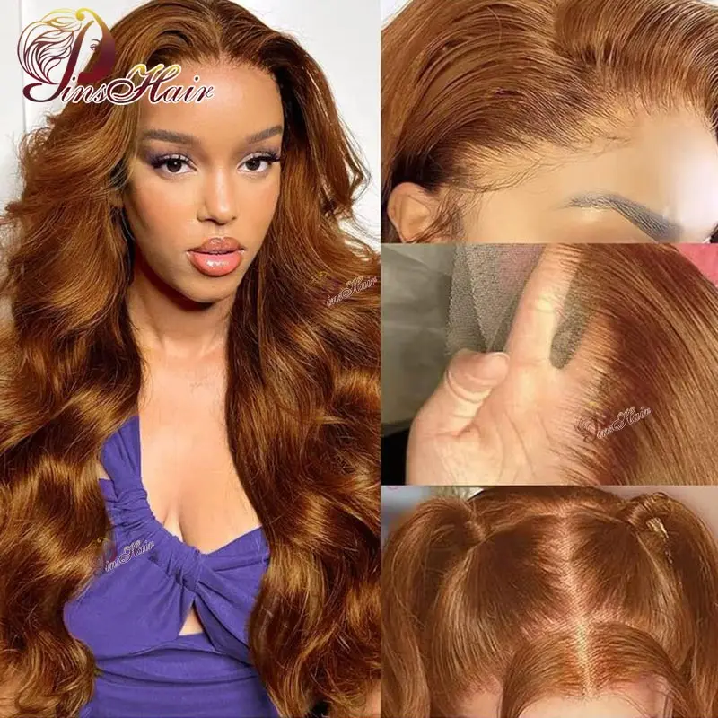 

Ginger Brown Lace Front Human Hair Wigs 13X4 Body Wave Lace Front Wigs for Women Pre-Plucked Remy Human Hair Wig 180% Density