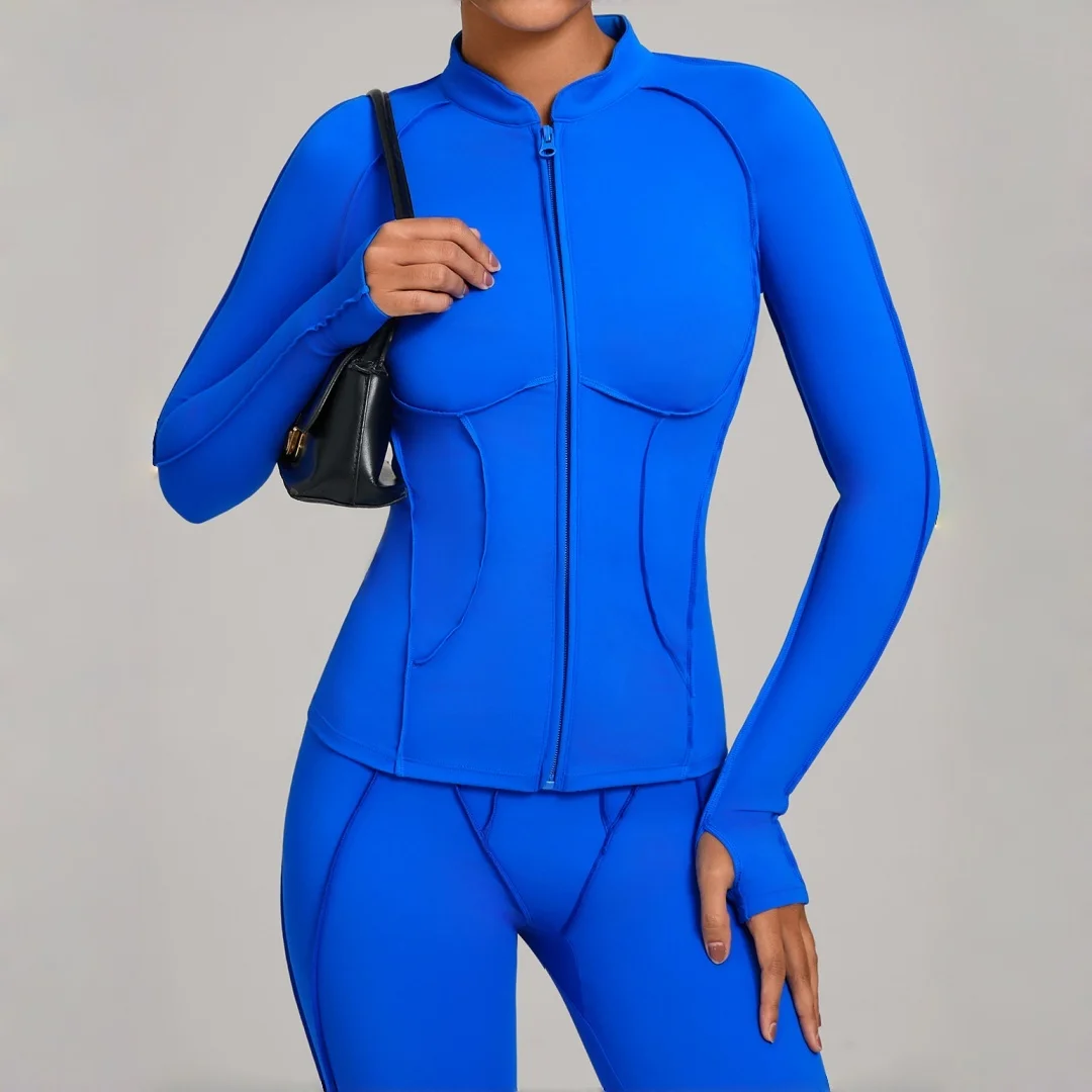 

Бесшовное пальто для йоги с воротником-стойкой на молнии и длинными рукавами, плотные быстросохнущие топы для йоги, женская спортивная куртка для бега, фитнеса, тренировок в тренажерном зале