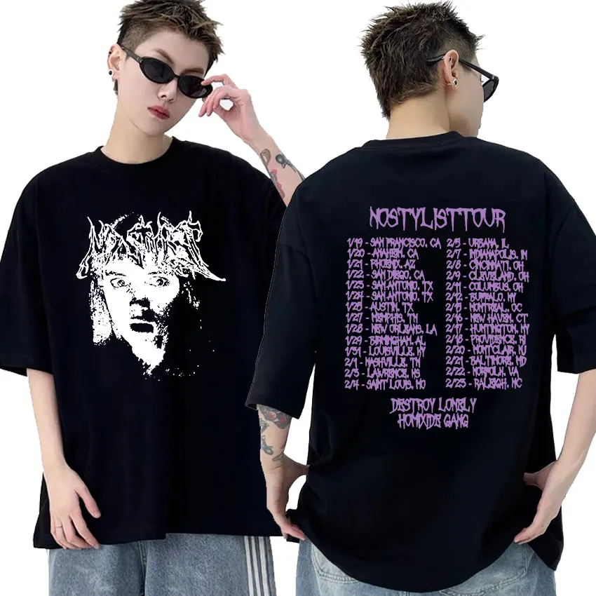 Rapper Destroy Lonely No Stylist Homixide Gang 2024 Tour T Shirts Man Hip Hop Vintage Oversized T-shirt Unisex Gothic Clothing