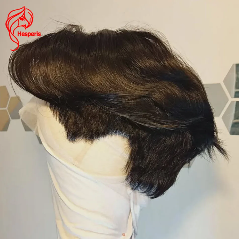 Hesperis Men's Short Cut Full Lace Wig Transparent Human Hair Middle Part Pixie Style Pre-Styled Boy Wig for Men