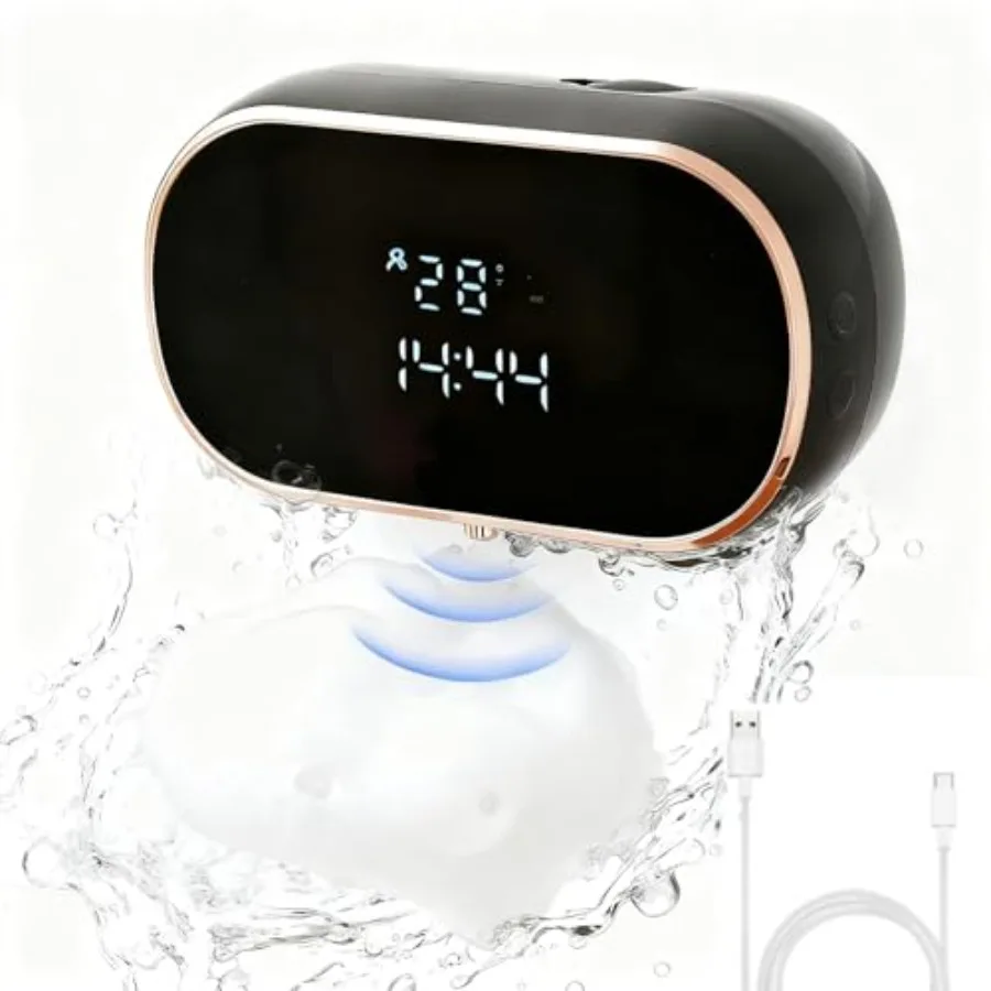 

350ml Automatic Foaming Soap Dispenser for Bathroom, ABS Plastic Black Touchless Electric Dispenser with Digital Display and IP
