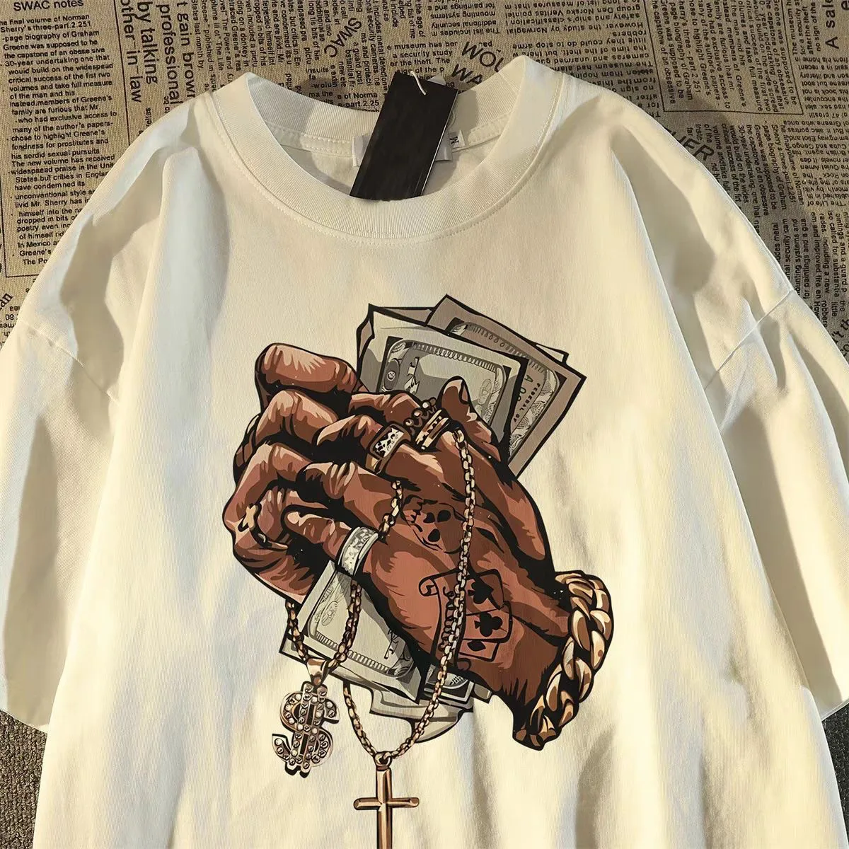 Hip-hop Hand-held American Dollar Printed Short-sleeved T-shirt - Summer New Style, Trendy and Fashionable Casual Top
