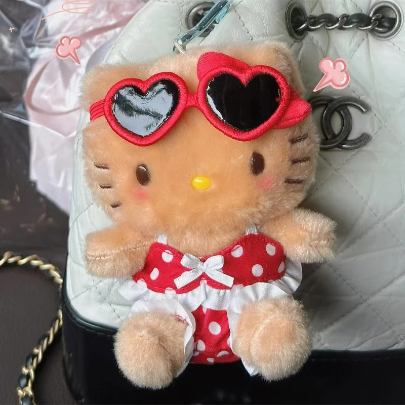 New Kawaii Hello Kitty Plush Doll Island Vacation Series Sunglasses KT Girl Bag Pendant Plush Toy Plush Keychain Holiday Gift