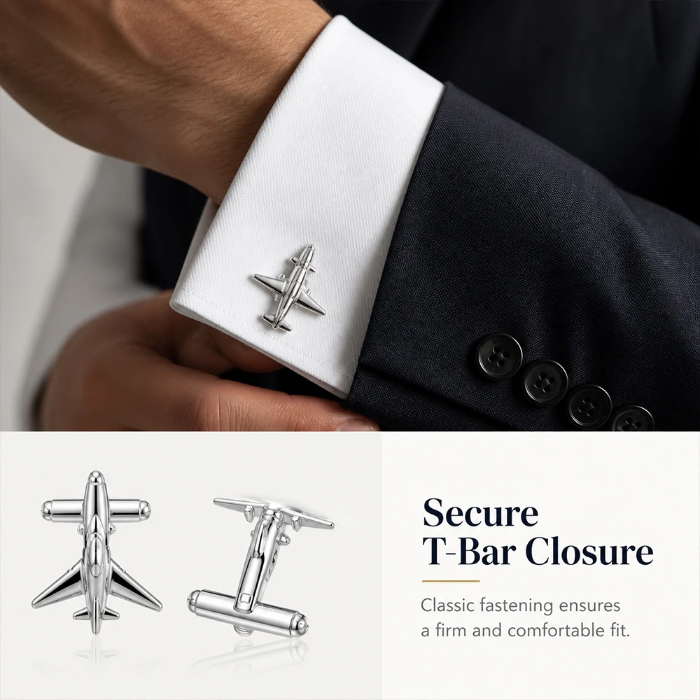 Luxury Brass Aircraft Cufflinks 3D Different Airplane Shape Men's French Shirt Cuff Links Jewelry Gift for Aviation Enthusiasts