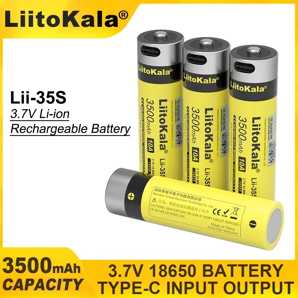 20PCS 100% New LiitoKala Lii-35S 3500mAh 3.7V 18650 USB Type-C Lithium-ion Rechargeable Battery for Electric Toy Flashlight