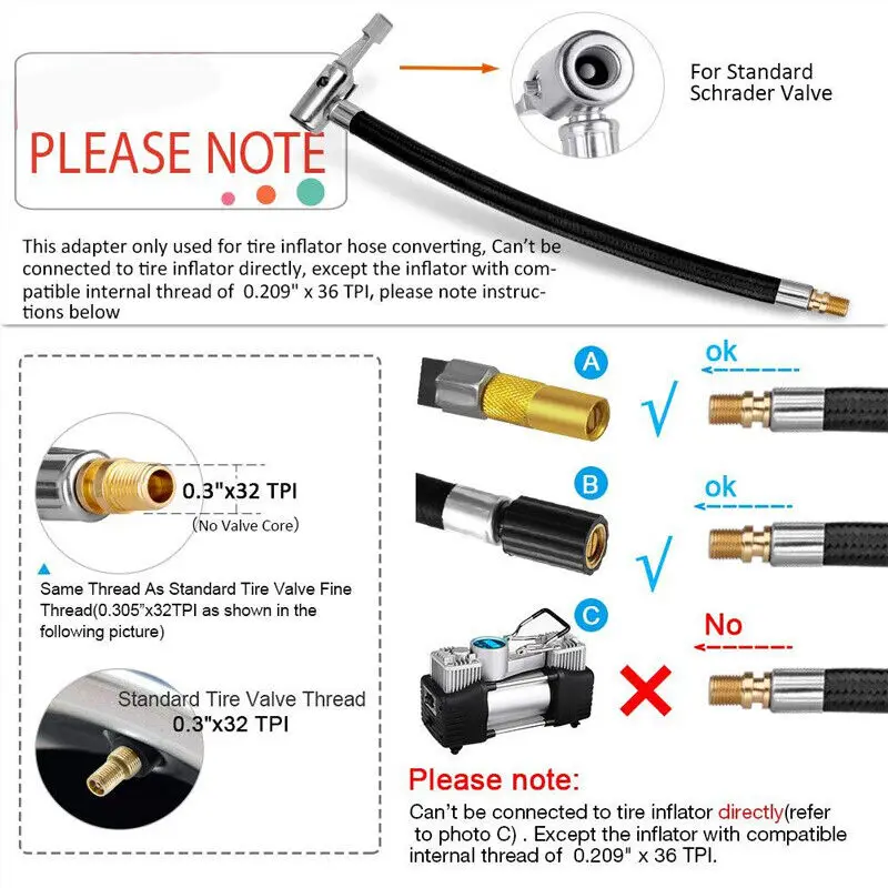 Car Tire Air Inflator Hose Inflatable Pump Extension Tube Adapter Twist Tyre Air Connection Locking Air Chuck Bike Motorcycle