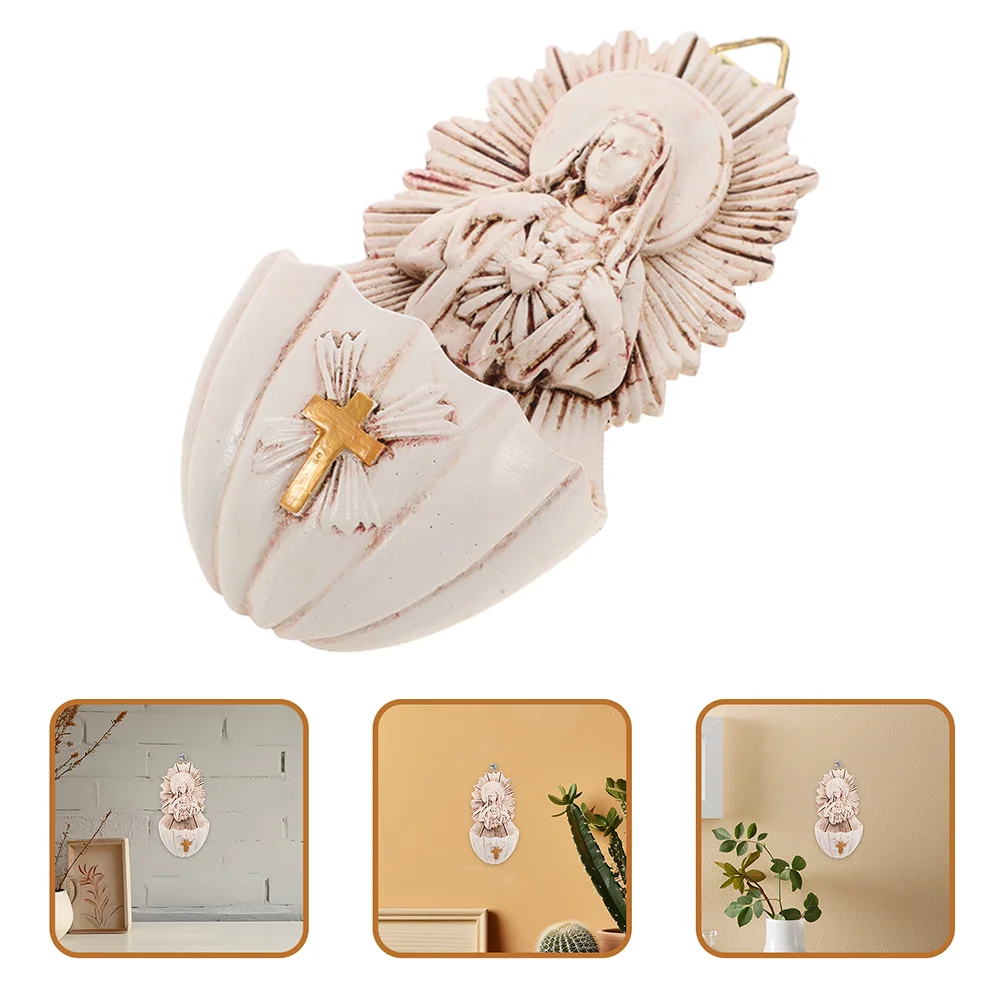 2 Pcs Water Basin Family Holy Font Wall Hanging Resin Catholic Decoration For Entrance Beige Miss