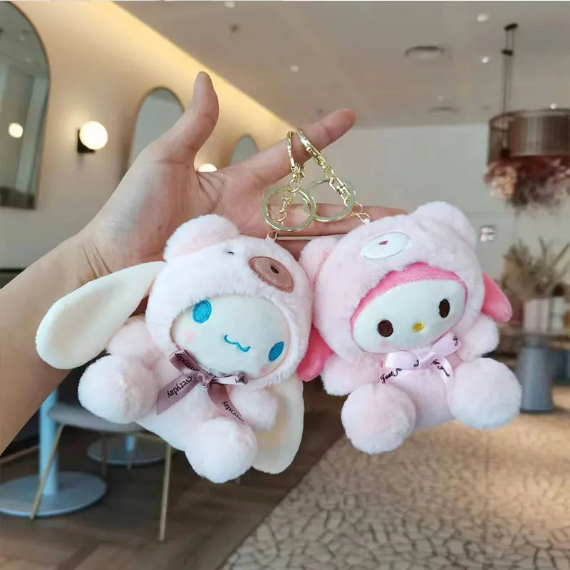 

Sanrio Series Kawaii Cartoon Doll Cute Style My Melody Cinnamoroll Keyring Bag Pendant Doll Hello Kitty Stuffed Doll Keychain