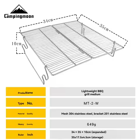 CAMPINGMOON MT-2-W Medium Outdoor BBQ Grill Folding Stainless Steel Lightweight Portable Cooking Grid for Camping and Picnics