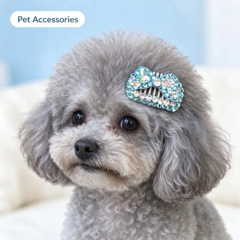 Handmade Bling Crystal Pet BB Hair Clips, Bowknot Dog Hair Accessories for Long Haired Small Breed Puppy & Cat
