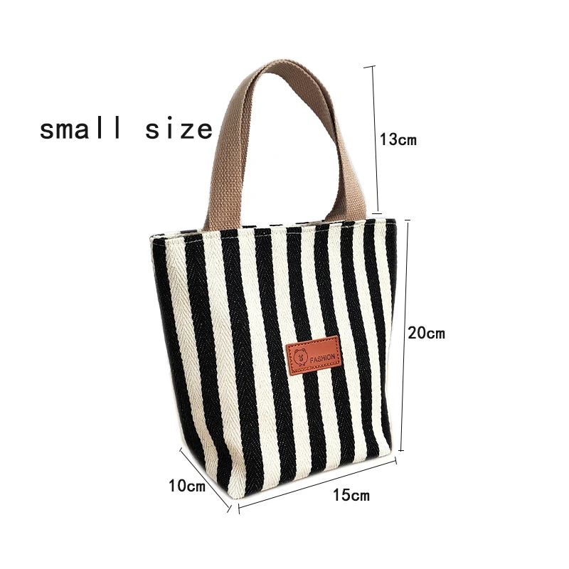 New canvas handbag women\'s small bag stripesd lunch bag for work and outing mommy bag zipper versatile