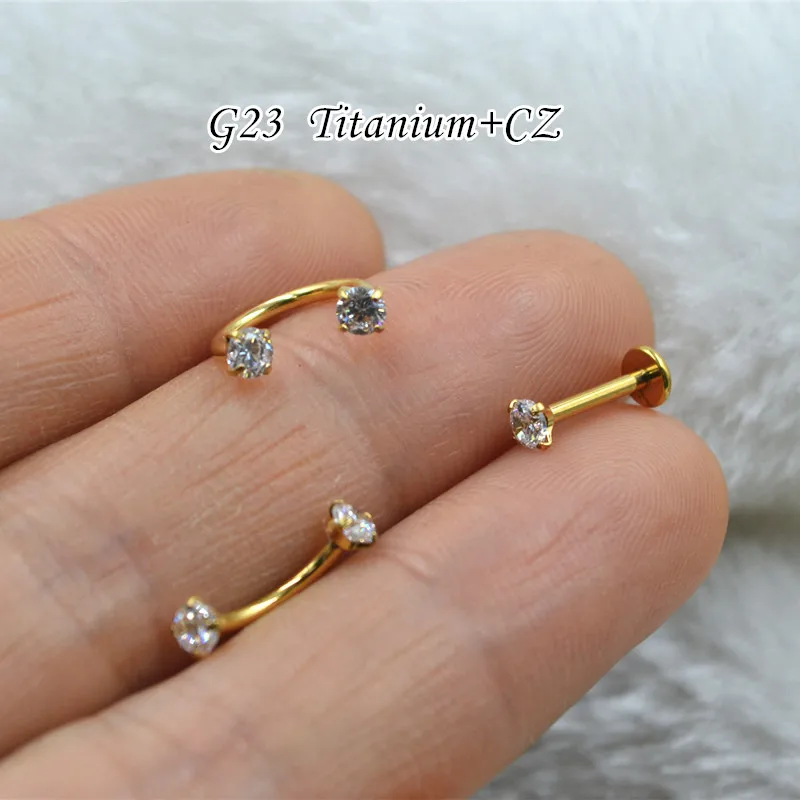 50pcs G23 Titanium Piercing ASTM F136 CZ Lip Labret Ring Stud Ear Helix Tragus Cartilage Bar Eyebrow Horseshoes Body Jewelry