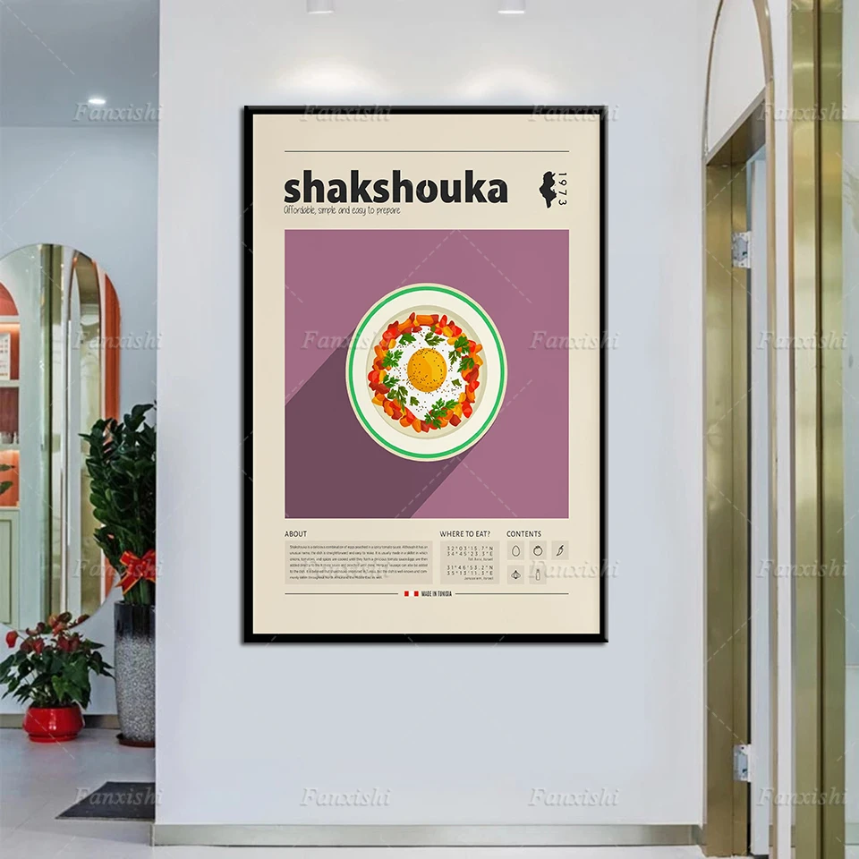 Shakshouka Retro Poster,Food Print,Tunusian Food,Housewarming Gift, Kitchen Wall Art Decor, Mid Century Poster,Minimalist Prints