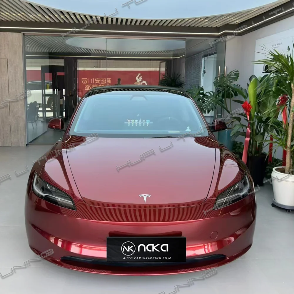 Car Wrapping Vinyl Film For Tesla Model 3 Highland 2024 or Universal Auto PET Liquid Red Highest quality Scroll Wrap up