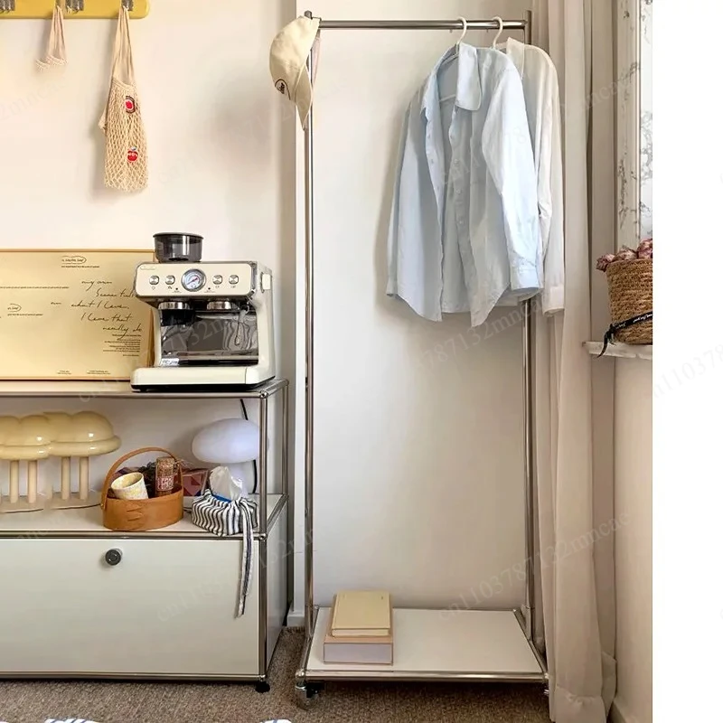 

Stainless Steel Hanger with Wheels Coat Rack Movable Floor Rack Simple Modern Home Internet Celebrity