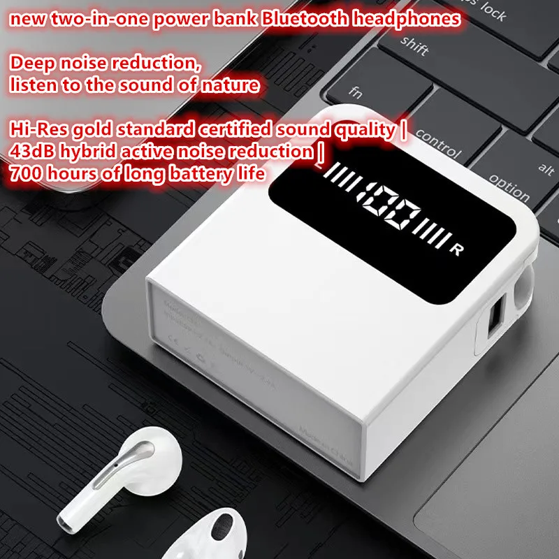 

New Wireless Bluetooth Earphones Charging Bank 2-in-1 TWS Digital Display Earbuds High Battery Long Range Mobile Power Headphone