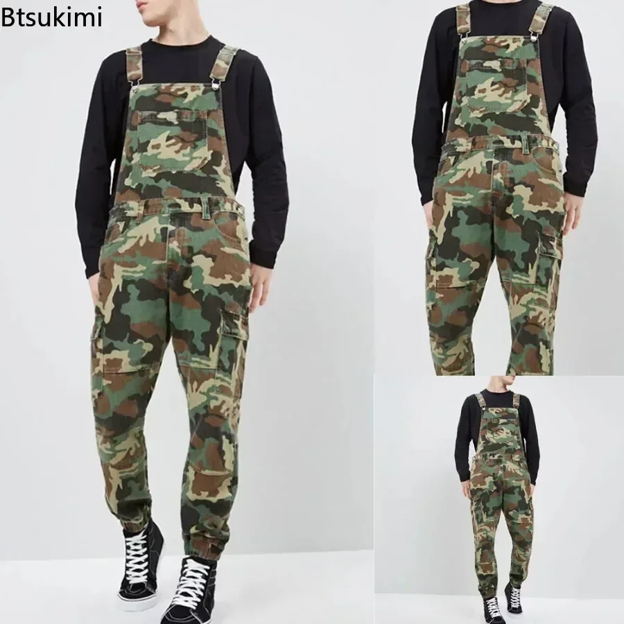 2026 Men's Camo Cargo Pants Work Overalls Bib and Brace Camouflage Combat Jeans Jumpsuit Pants Motorcycle Streetwear Jeans Men