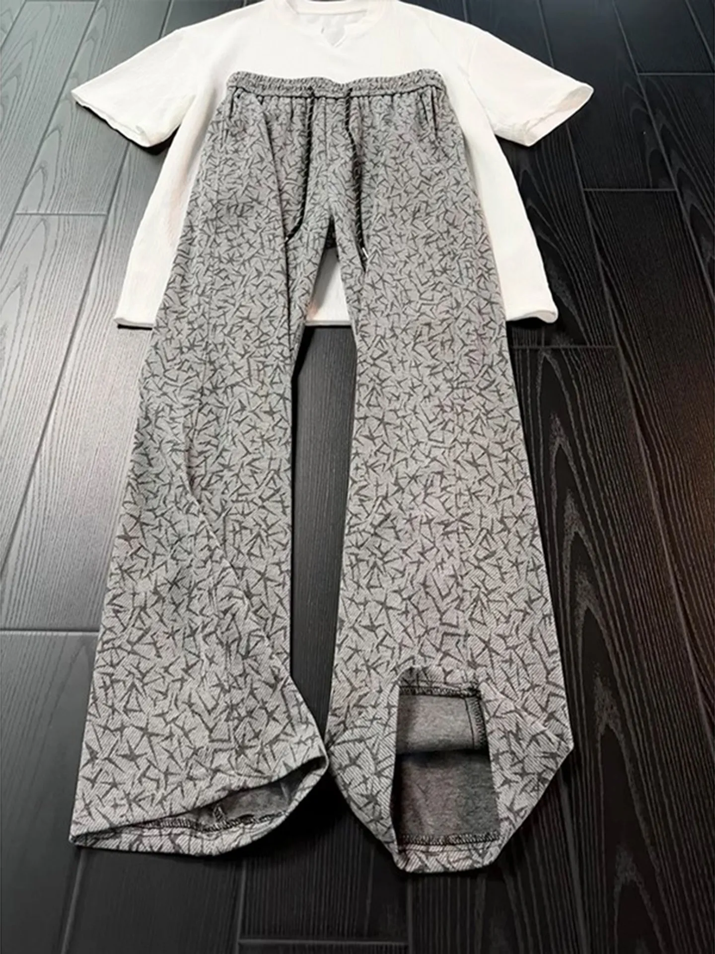 Retro American Style Men's Casual Pants Thistle Embroidery Straight Leg Sporty Autumn Fashion Cleanfit Loose Wide Leg Trousers