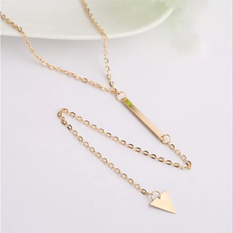 Delysia King   Personalized simple metal strip geometric triangular tassel women\'s short necklace