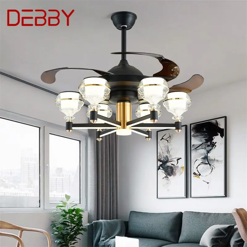 

DEBBY Ceiling Fan With LED Light Black Remote Control 220V 110V Home Decorative For Living Room Bedroom Restaurant