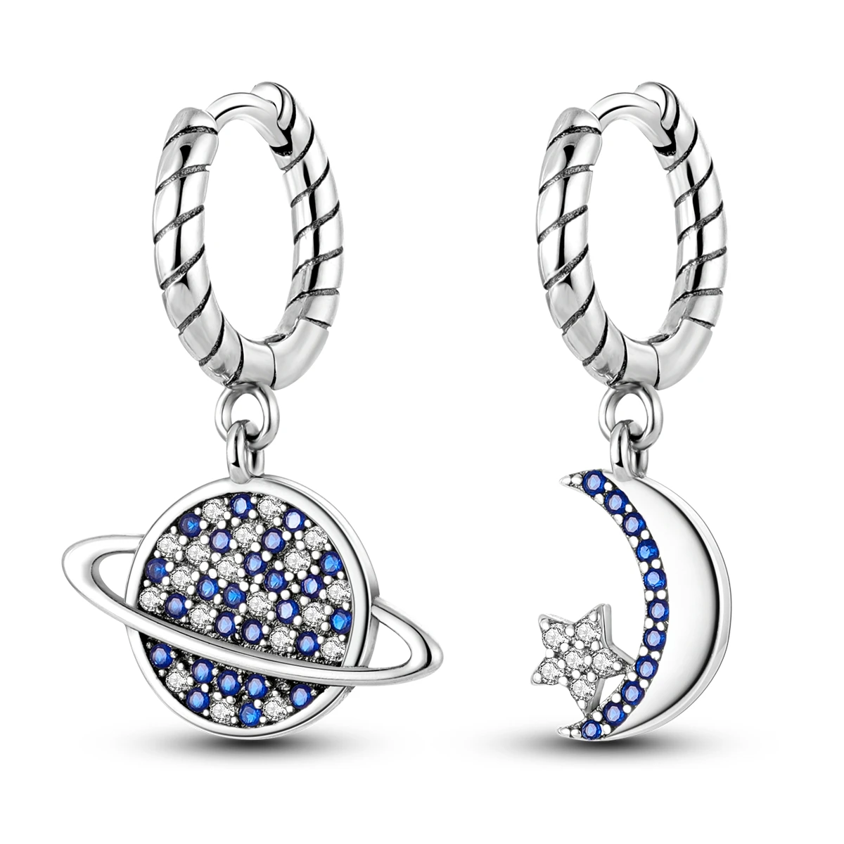 Original 925 Sterling Silver Blue Planet Moon Earrings For Women Cute Space Dangle Earrings Bohemian Trendy Jewelry Gift