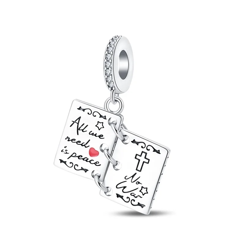 

925 Sterling Silver Peace Book Charms Pendant Fit 3mm Original Bracelet DIY Women Exquisite Birthday Anniversary Jewelry Gifts