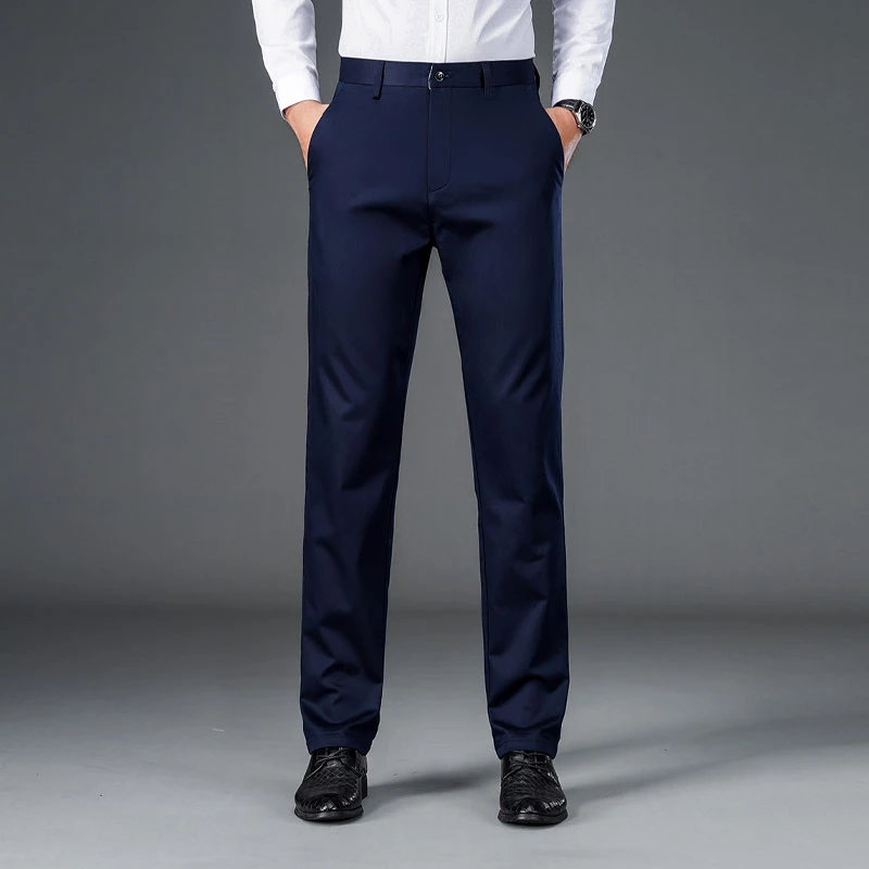 Male Smart Casual Pants Stretchy Sports Men's Fast Dry Trousers Spring Autumn Full Length Straight Office Black Navy Work Pants