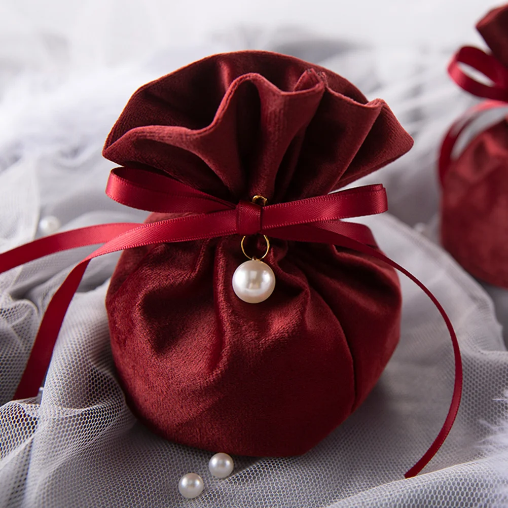 

10pcs Candy Bags Pearl Pendant Large Capacity Drawstring Pouch Storage Bag For Christmas Wedding Valentine'S Gift Wrapping