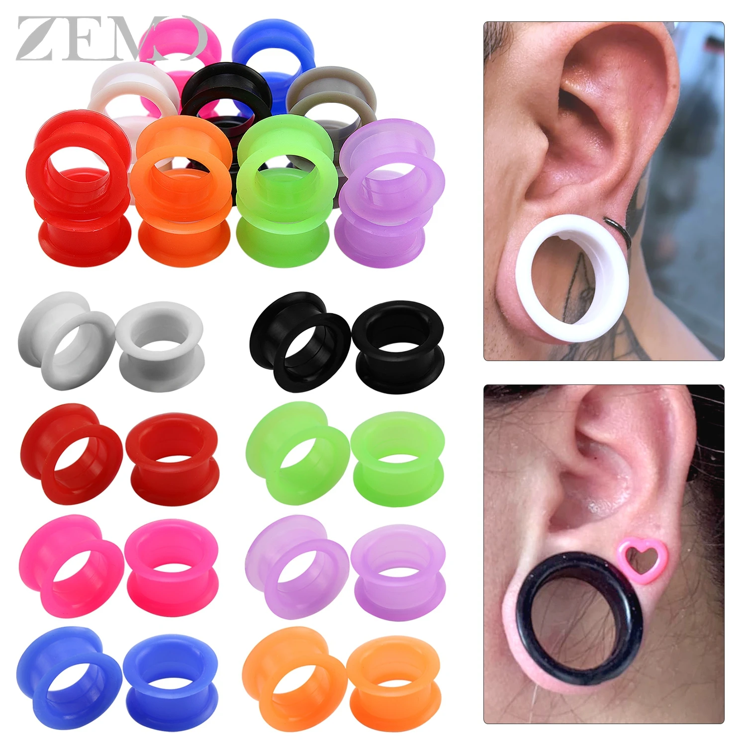 

ZEMO 1 Pair Colorful Thick Silicone Ear Plugs And Tunnel Flesh Stretcher Expander Soft Large Ear Gauges Body Piercings 3MM-22MM