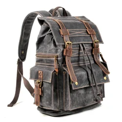 MUCHUAN Top Luxury Canvas Leather Unisex Backpacks Large Capacity Waterproof Vintage Daypacks Retro School Bag Teenager