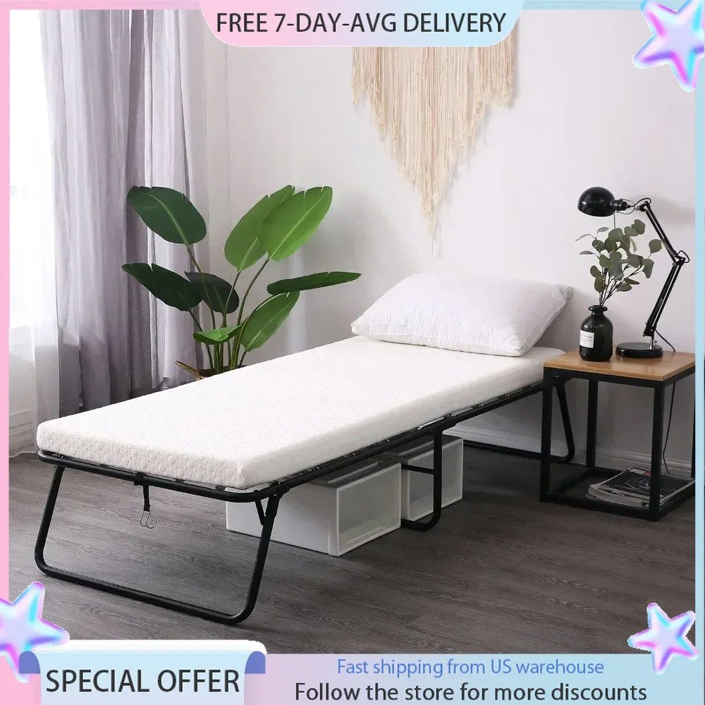 Folding Bed with Thick Memory Foam Mattress, Folding Bed Cot, Fold Out, Portable, Home, Free Shipping