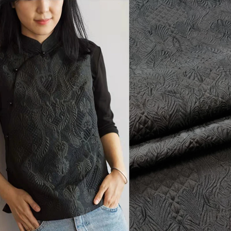 Brocade Jacquard Fabric Dark Grain Dress Outerwear Diy Customized Black Cloth Fashion Design Sewing Wholesale Material by Meter