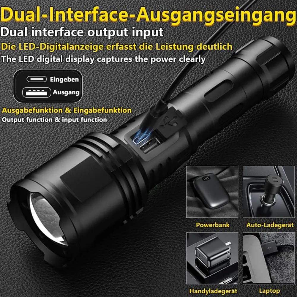 High Power XHP360 LED 36-CORE Flashlight With LCD Power Display Life Waterproof  Zoomable Torch For Camping Emergency