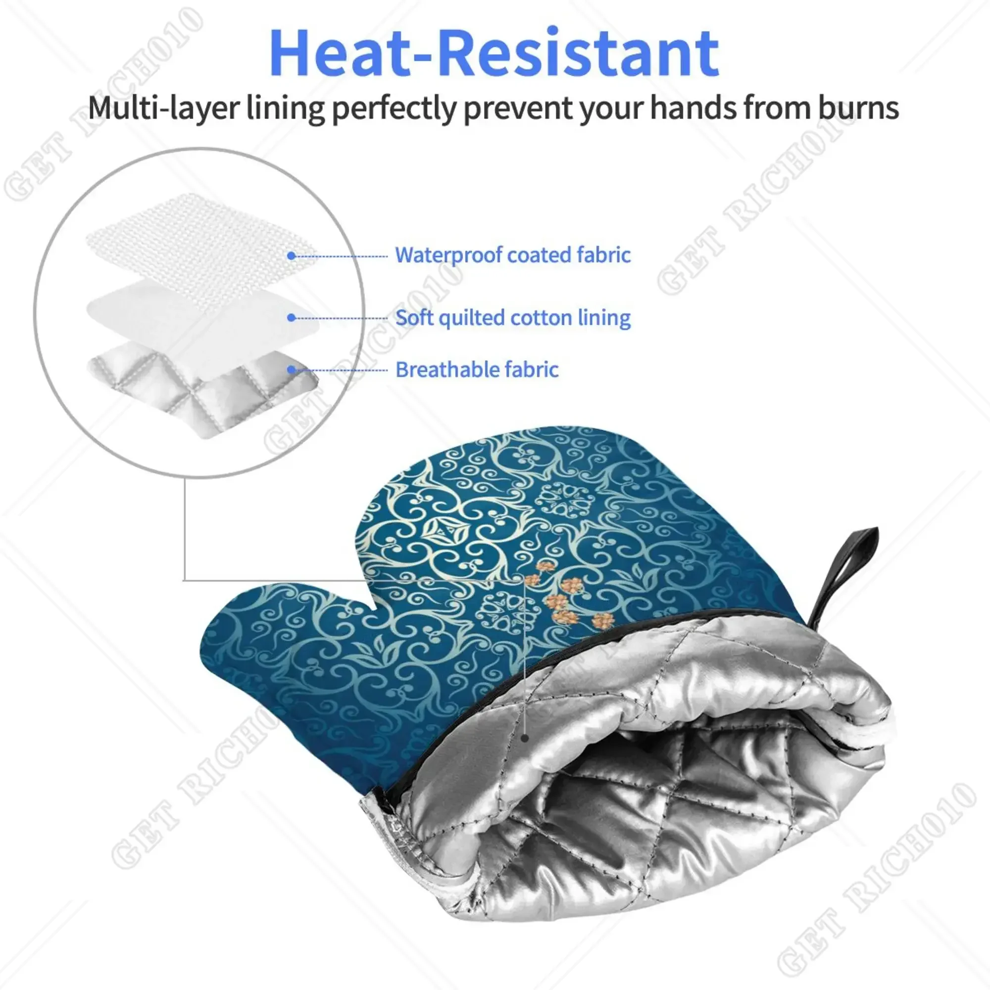 الأزرق الفيل تصميم المرأة بوهو قفازات الفرن 2 قطعة قفازات الميكروويف قفازات الفرن مقاومة للحرارة قفازات الفرن للمطبخ شواء