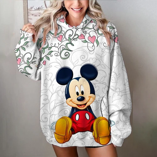 Imagen 2 del producto Sudadera con capucha estampada de Mickey Mouse de Disney para mujer con mangas largas de gran tamaño adecuada para uso informal en otoño/invierno