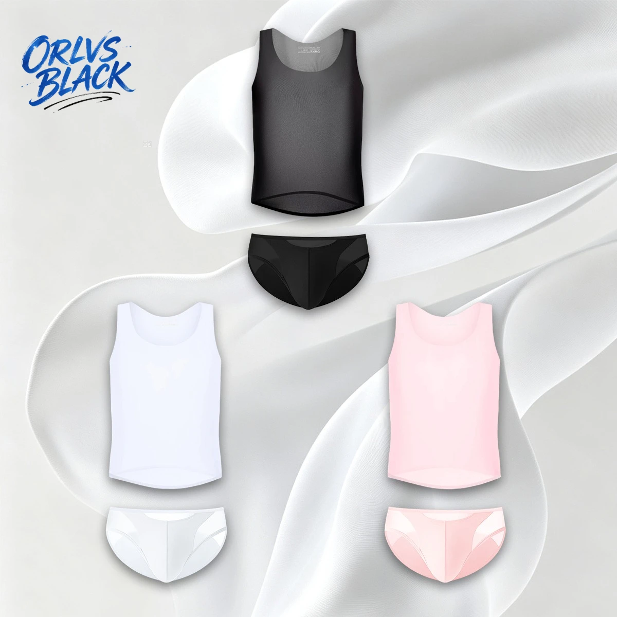 2PCS See Through Mesh Mens Underwear Set Breathable Sleeveless Tank Top Matching Briefs Solid Color Casual Lingerie AD327+AD311