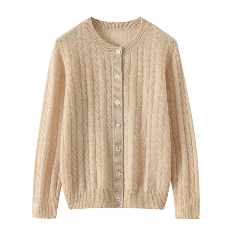 

High quality women's 100% pure cashmere cardigan luxury knit sweater round neck Tops Pull Jumper basic single breasted button