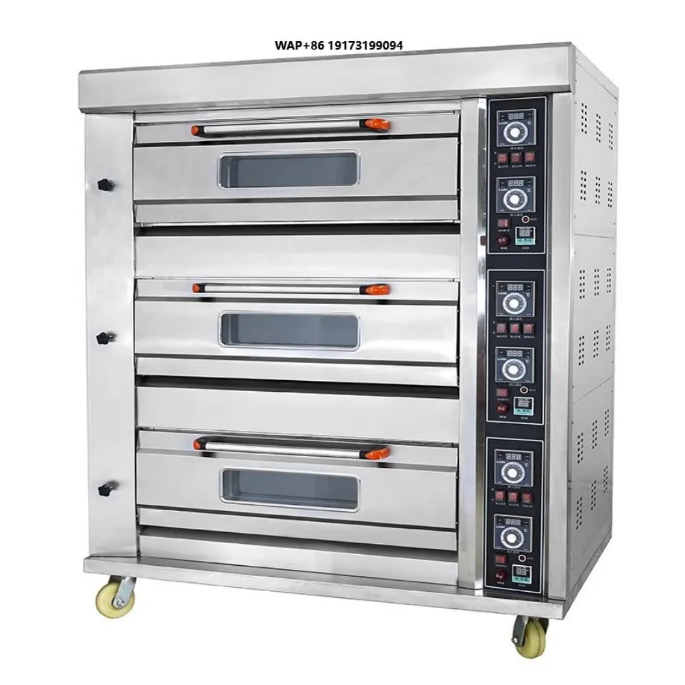

Triple Deck Gas Oven with 6 Trays Features Three High-Temp Viewing Windows Ideal for Large Restaurants and Wholesale Bakeries