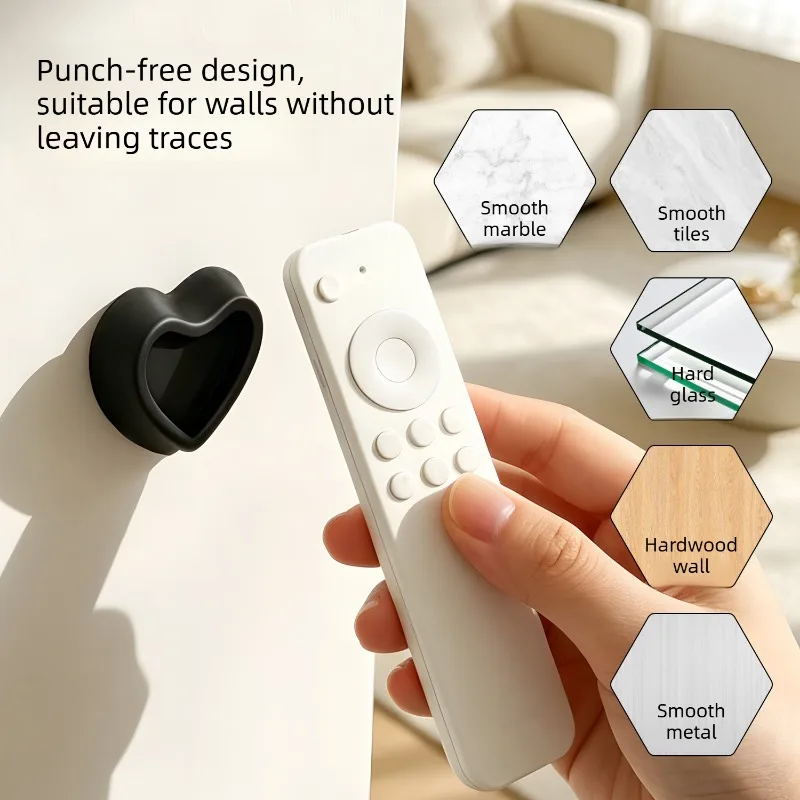 Cute Heart Shaped Silicone Magnetic Sticker No Drill Self Adhesive Remote Control Holder Wall Mount Strong Magnet Organizer