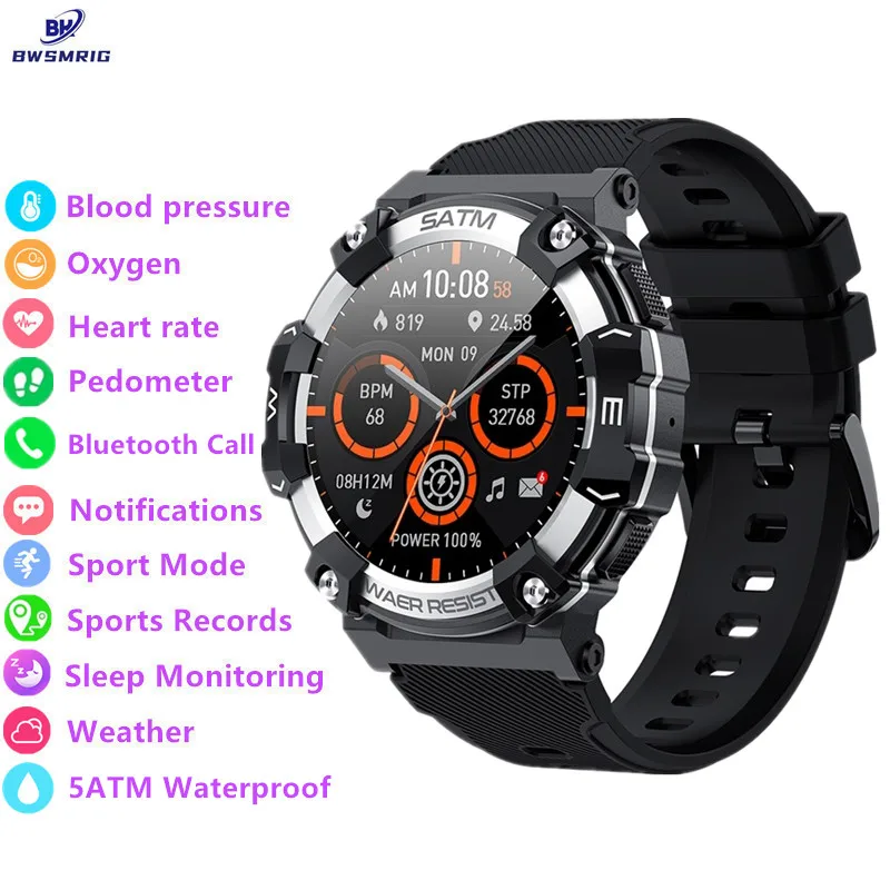 BWSMRIG New Men's Smart Watch 5ATM Waterproof Bluetooth Call Heart Rate Sleep Monitoring Outdoor Sports Fitness Smartwatch Men