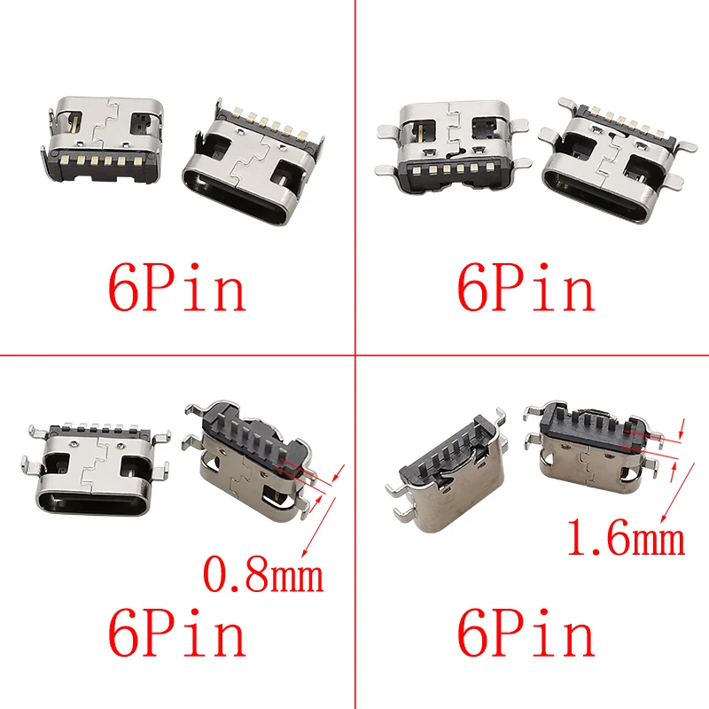 40Pcs Type C Female USB Charging Jack Port Soldering Connectors 6Pin / 16 Pin SMD SMT PCB USB-C Socket DIY Repair Type-C Adapter