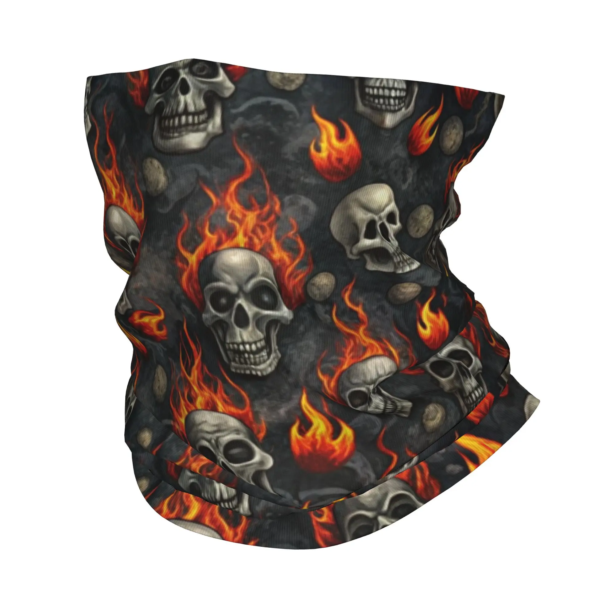 Flaming Skulls Pattern Bandana Neck Gaiter for Hiking Hunting Women Men Wrap Scarf  Headband Warmer Face Scarf Cover