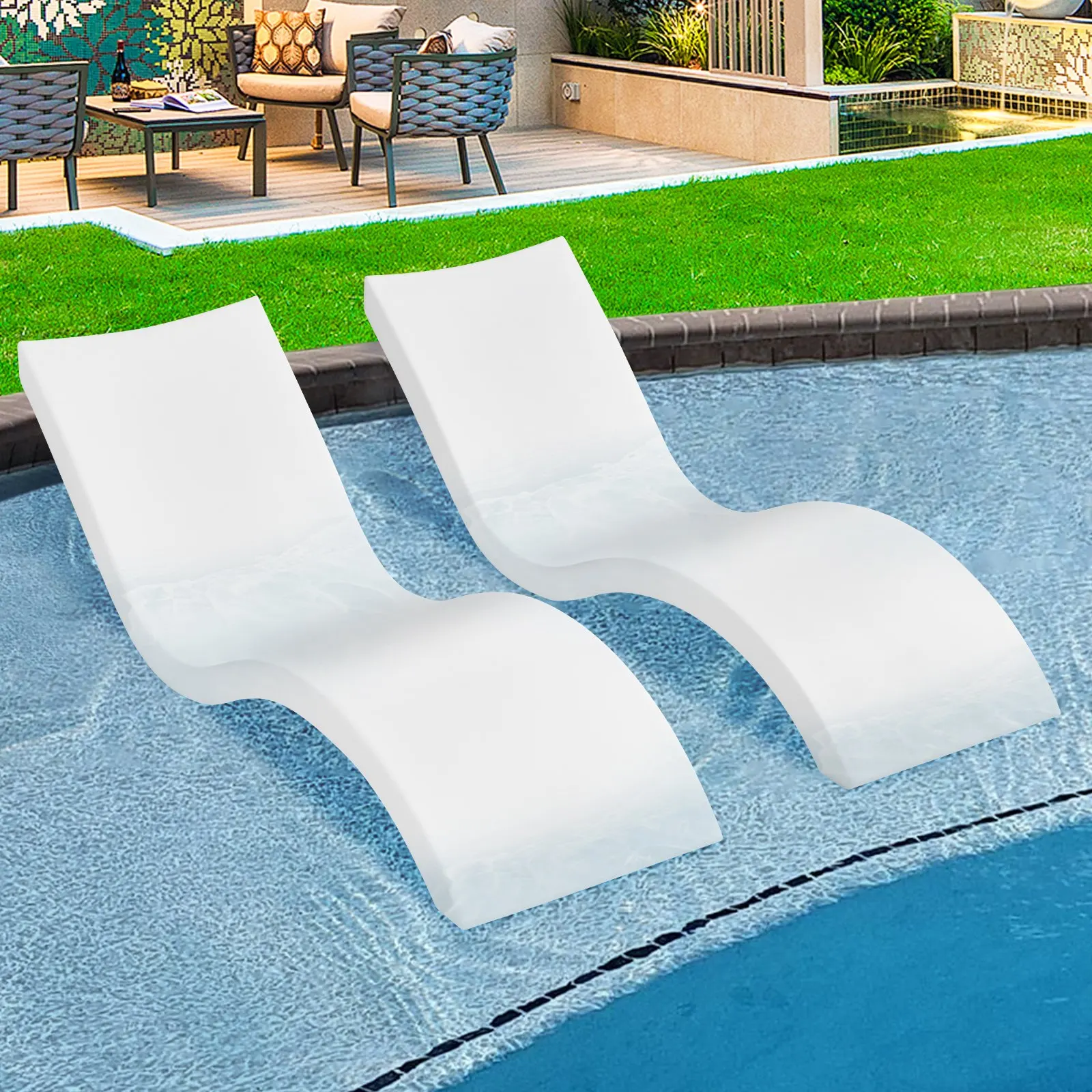 Lounger Outdoor Tanning Ledge PE Sun Loungers Set of 2 In Water Pool Furniture Chaise Lounge Chair Luxury